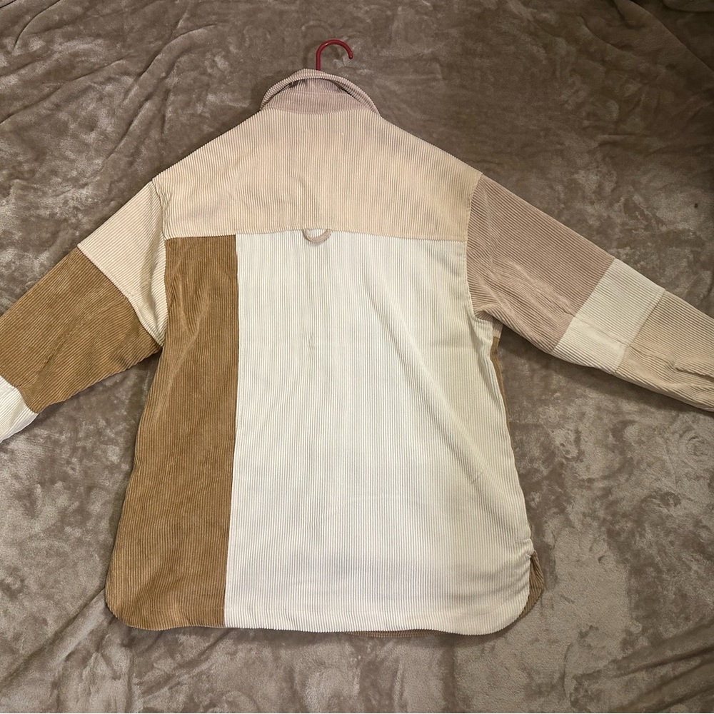 Color block Corduroy Jacket/Shacket in Pale Pink, Cream, Taupe, and Brown. - Picture 4 of 6